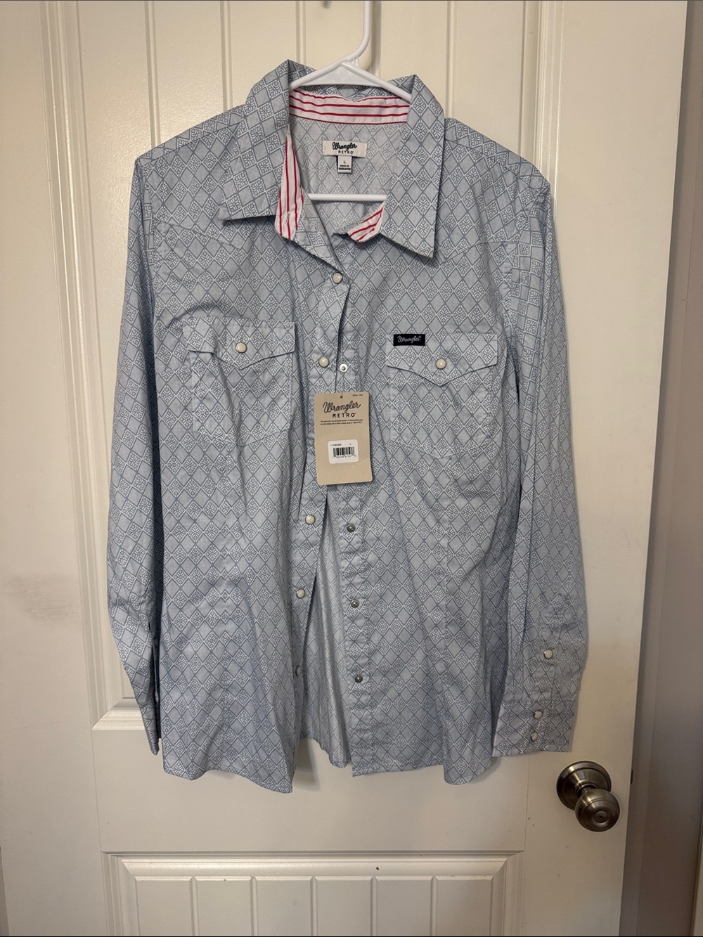 Wrangler Light Blue Geometric Print Button-Down Shirt